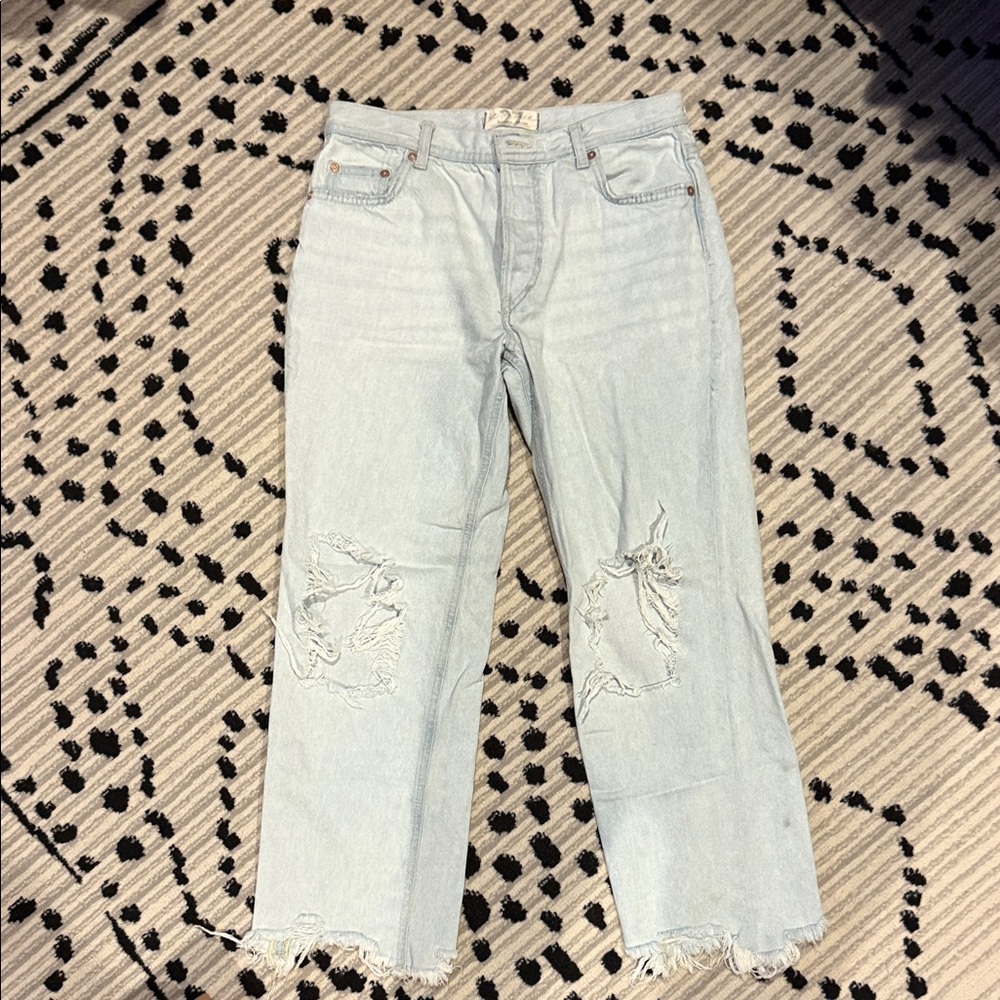 Free People Light Wash Distressed Cropped Jeans